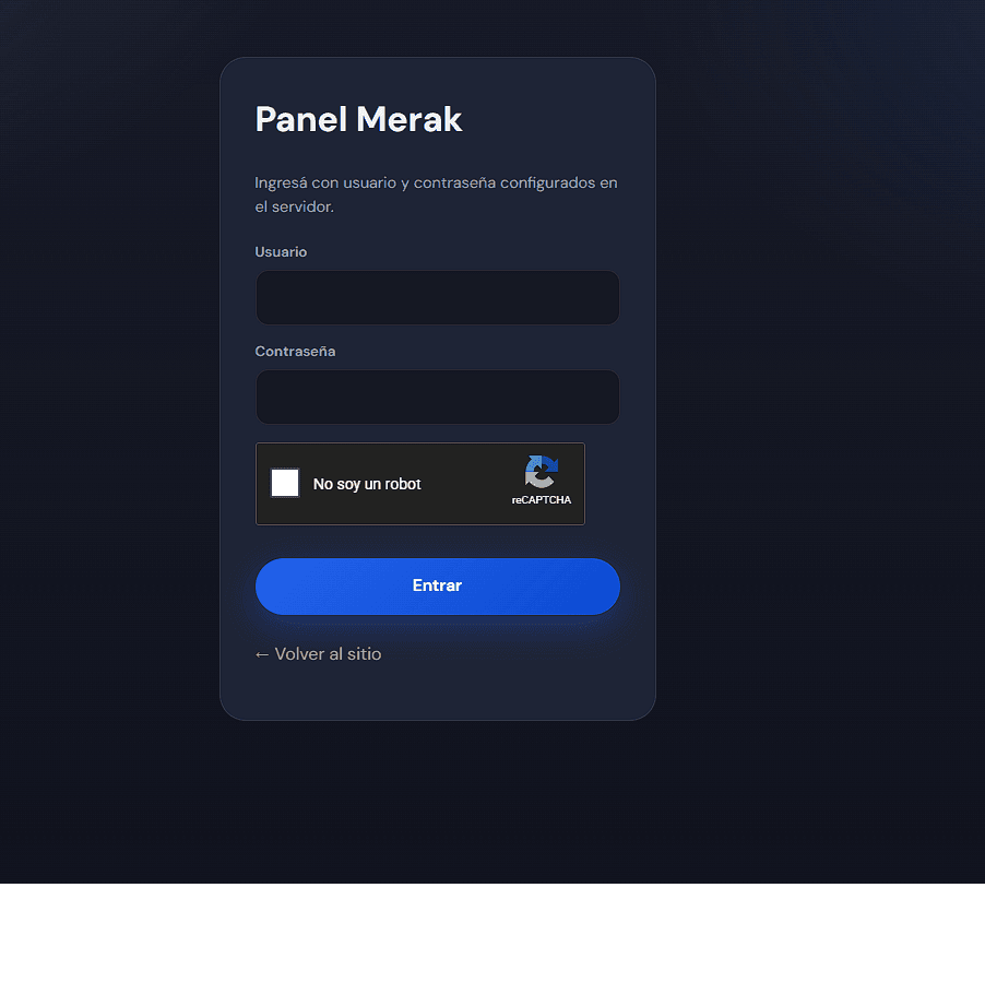 Panel de acceso administrativo de Merak Autos