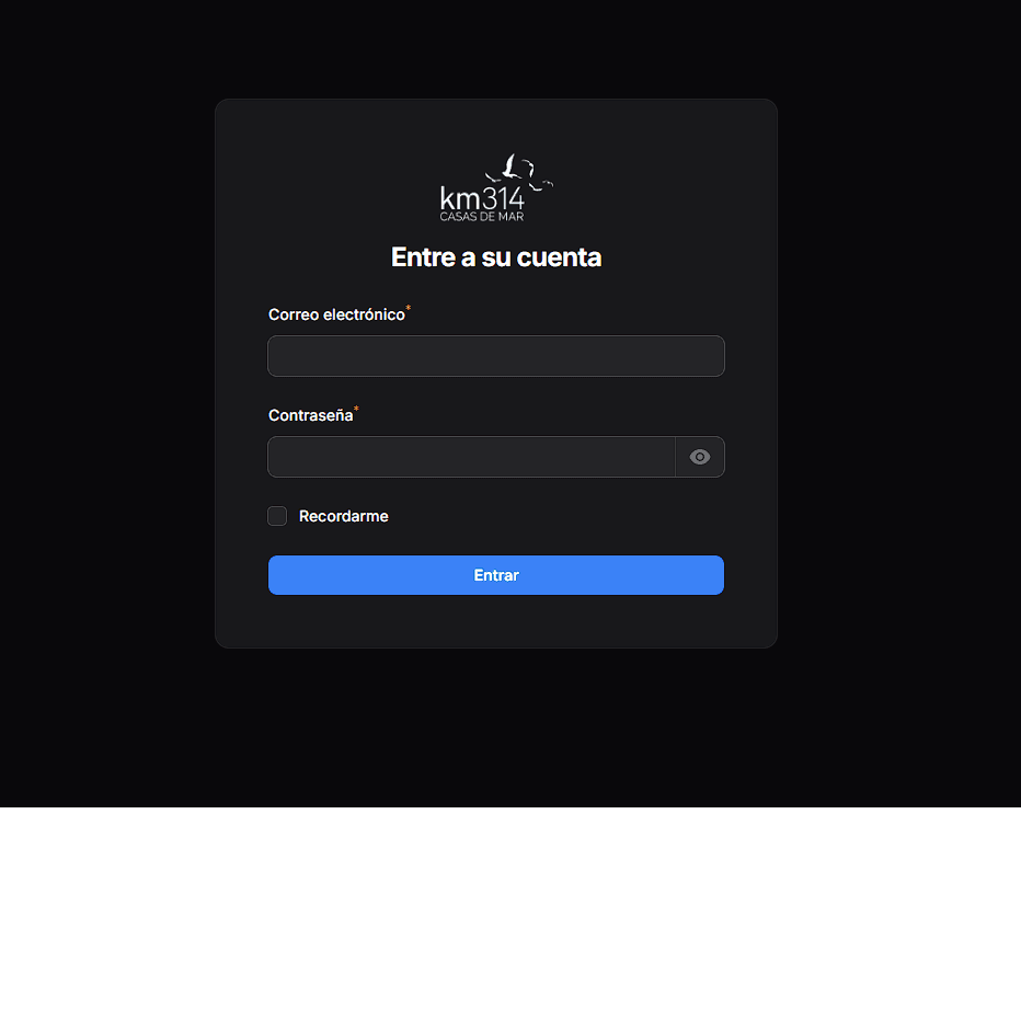 Portal privado de KM314 Casas de Mar, pantalla de inicio de sesión